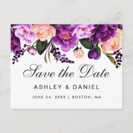 Ultra-Violet-Lila-florale Save the Date Ankündigungspostkarte