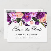 Ultra-Violet-Lila-florale Save the Date Ankündigungspostkarte (Vorne/Hinten)