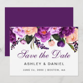 Ultra-Violet-Lila-florales Save the Date PS (Vorne/Hinten)