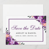 Ultra-Violet-Lila-florales Save the Date PS (Vorne/Hinten)