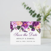 Ultra-Violet-Lila-florales Save the Date PS Ankündigungspostkarte (Stehend Vorderseite)
