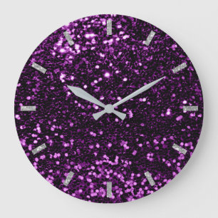 Ultra-Violet Lila Funkelnd Imitat Glitzer Grauer G Große Wanduhr