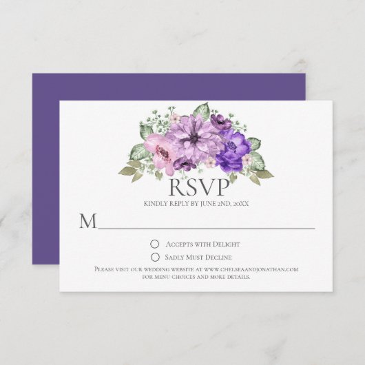 Ultra-Violet Lila Pink Wasserfarbe Blume UAWG RSVP Karte (Vorne/Hinten)