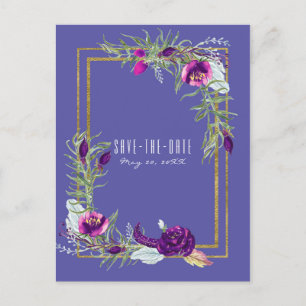 Ultra-Violet-Lila- und Goldfloral Save the Date Ankündigungspostkarte