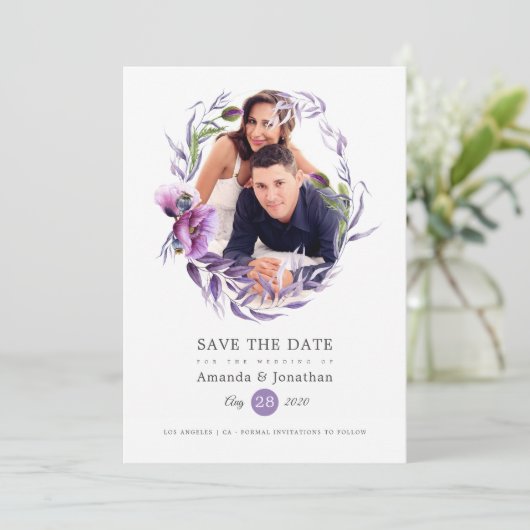 Ultra-Violet-Poppy-Foto-Hochzeit Save The Date (Stehend Vorderseite)