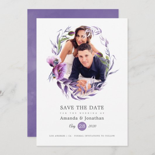 Ultra-Violet-Poppy-Foto-Hochzeit Save The Date (Vorne/Hinten)