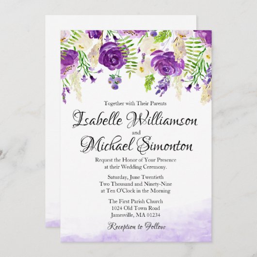 Ultra-Violet Rose Blumensommer Einladung (Vorne/Hinten)