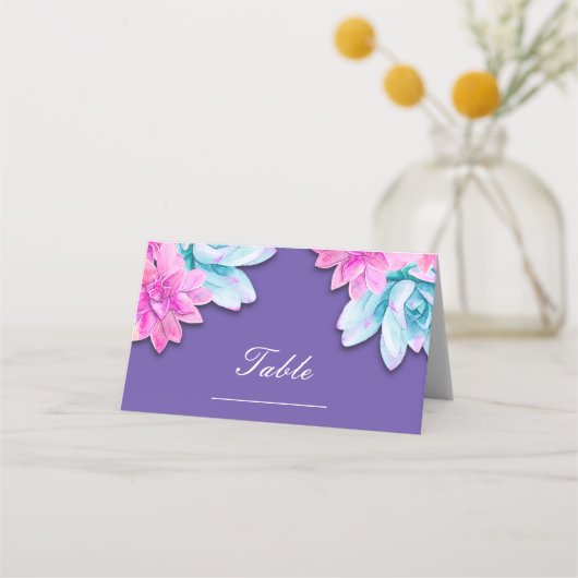 Ultra-Violet-Sukkuline Moderne Fiesta-Tischnummer Platzkarte (Vorderseite)