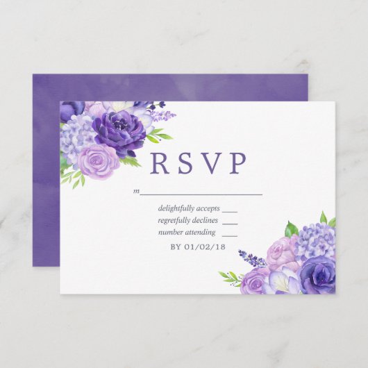 Ultra-Violet-Thema Blumenhochzeit RSVP (Vorne/Hinten)