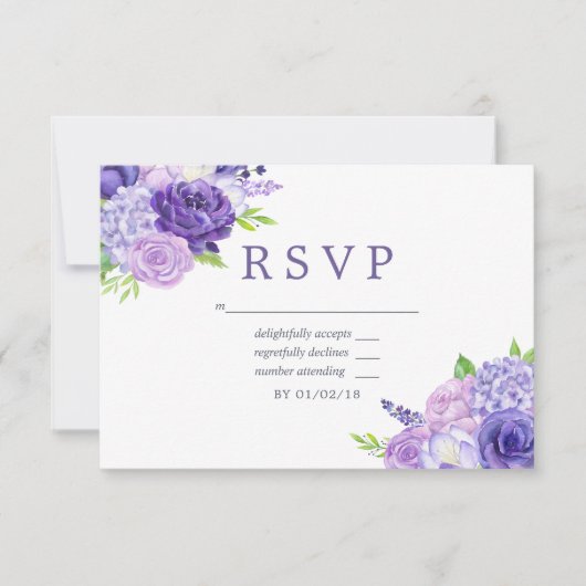 Ultra-Violet-Thema Blumenhochzeit RSVP Karte (Vorderseite)