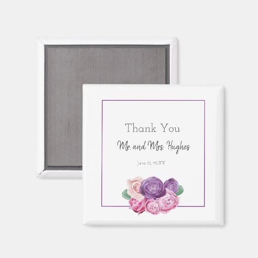 Ultra violet und rosa Roses Hochzeit danke Magnet (Vorderseite/Rückseite)