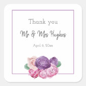 Ultra violet und rosa Roses Hochzeit danke Quadratischer Aufkleber (Vorderseite)