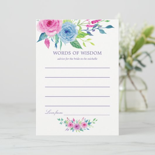 Ultra Violet Wasserfarbe Blumenbridal Mama Beratun Hinweiskarte (Stehend Vorderseite)