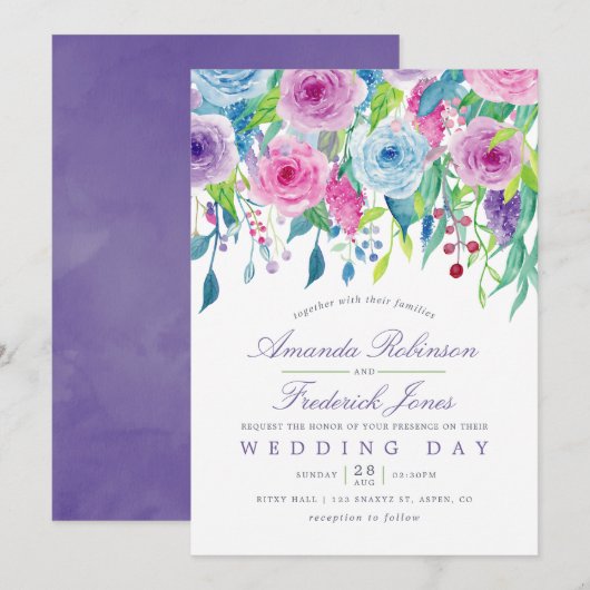 Ultra-Violet-Wasserfarben-Hochzeit - Einladung (Vorne/Hinten)
