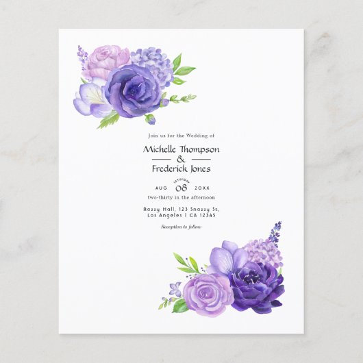 Ultra-Violet-Wasserfarben-Hochzeit - Einladung Flyer (Vorne)