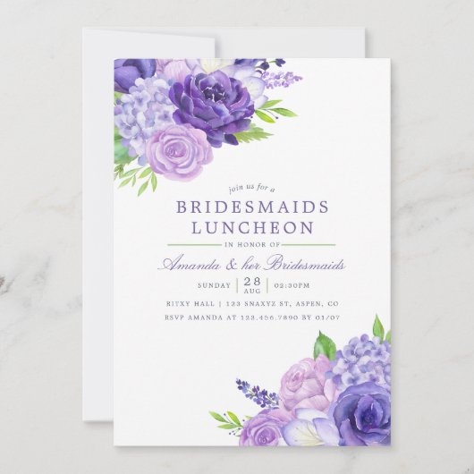 Ultra Violet Watercolor Bridesmaids Luncheon Einladung (Vorderseite)