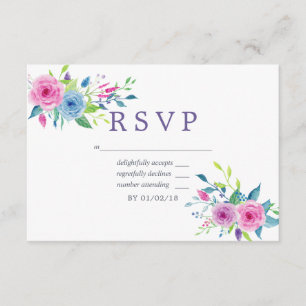 Ultra Violet Watercolor Floral Wedding RSVP Karte