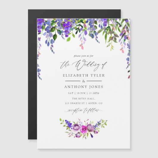 Ultra Violet Wedding Watercolor Floral Magneteinladung (Vorne/Hinten)