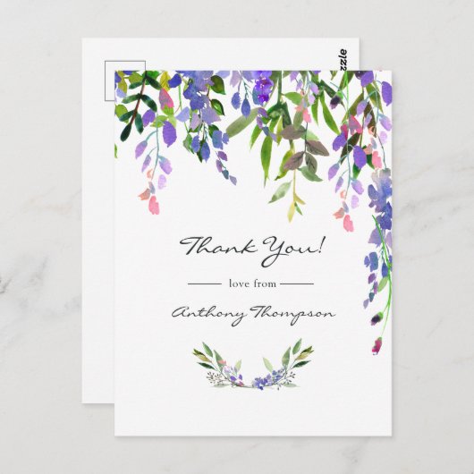 Ultra Violet Wedding Watercolor Floral Postkarte (Vorne/Hinten)
