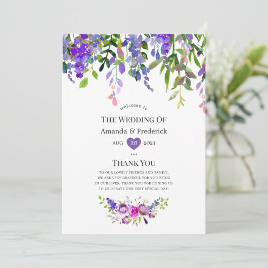 Ultra Violet Wedding Watercolor Floral Programm (Stehend Vorderseite)