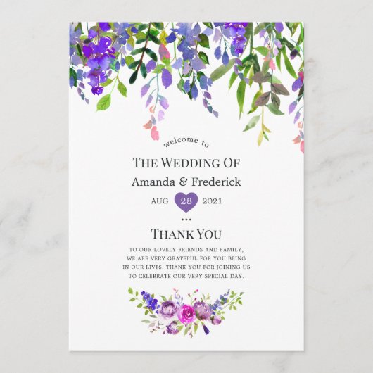 Ultra Violet Wedding Watercolor Floral Programm (Vorderseite)