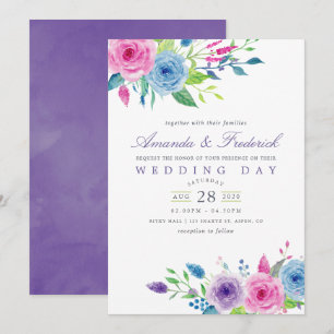 Ultra-Violett-Aquarell-Blumenhochzeits-Einladung Einladung
