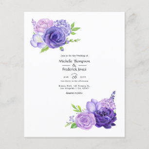 Ultra-Violett-Aquarell-Blumenhochzeits-Einladung Flyer