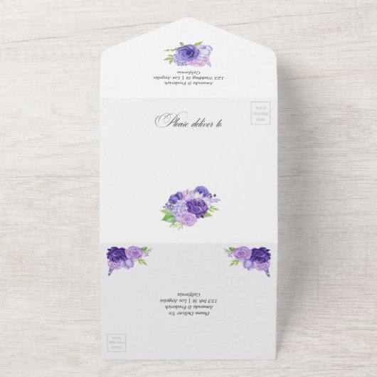 Ultra-Violett-Blumenhochzeit All In One Einladung (Außenbereich)