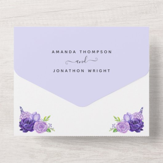 Ultra-Violett-Blumenhochzeit All In One Einladung (Rückseite)