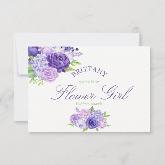 Ultra-Violett-Blüte wird mein Blumenmädchen sein Einladung (Vorderseite)