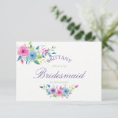 Ultra-Violett-Blüte wird meine Bridesmaid sein Einladung (Stehend Vorderseite)