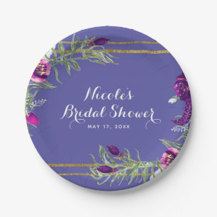 Ultra Violett Lila & Gold Blumen-Boheme-Chic Pappteller