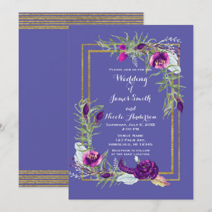 Ultra Violett Lila & Gold Blumen Boho-Hochzeit Einladung