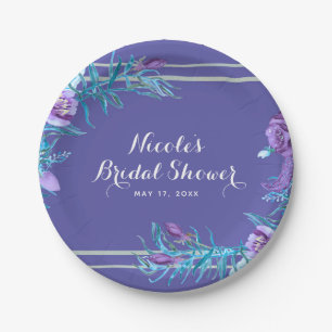 Ultra Violett Lila & Türkis Florales Chic Pappteller