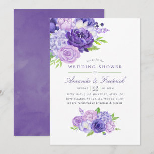 Ultra Violette Aquarell-Blumen-Hochzeitsdusche Einladung