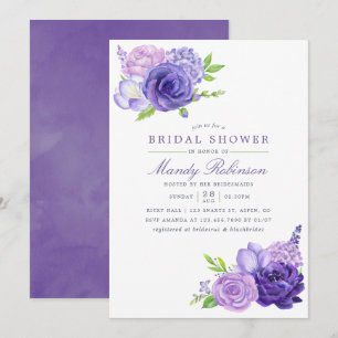 Ultra Violette Aquarell Florale Brautparty Einladung