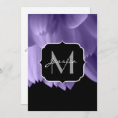 Ultra violette Blume Blätter schwarz Monogramm Ein Einladung (Vorne/Hinten)