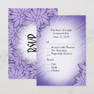 Ultra Violette Farbnuance Blumen RSVP mit Menüausw Einladung