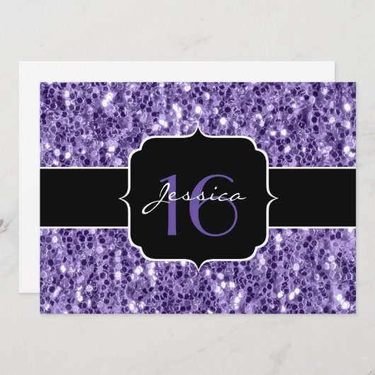 Ultra violette Glitzer Glitzern Sweet 16 laden ein Einladung (Vorne/Hinten)