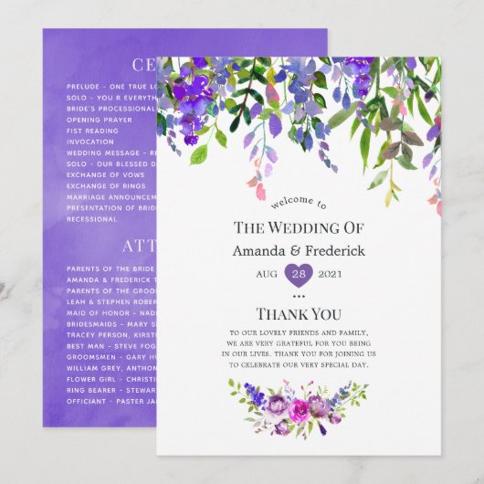 Ultra Violette Hochzeits-Wasserfarben-Blumen-Progr Programm (Vorne/Hinten)