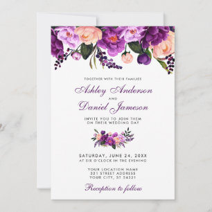 Ultra Violette Hochzeitseinladung mit Blumenmuster Einladung