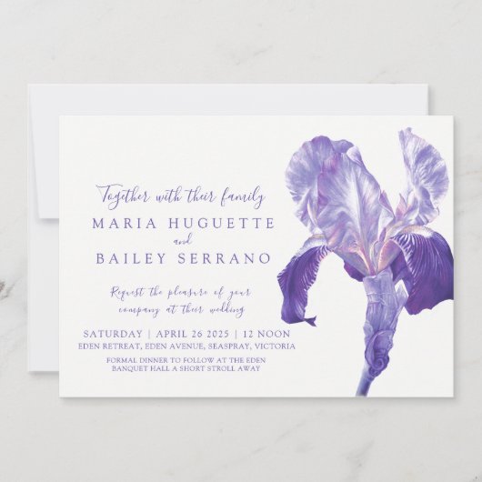 Ultra violette Hochzeitsfeier Iris Einladung (Vorderseite)