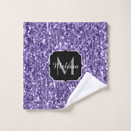 Ultra-violette lila-Glitzer-Glitzern Monogramm Badhandtuch Set (Waschlappen)
