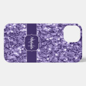 Ultra-violette lila-Glitzer-Glitzern Monogramm iPhone Hülle (Rückseite (Horizontal))