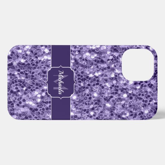 Ultra-violette lila-Glitzer-Glitzern Monogramm iPhone Hülle (Rückseite (Horizontal))