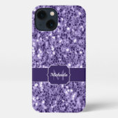 Ultra-violette lila-Glitzer-Glitzern Monogramm iPhone Hülle (Rückseite)