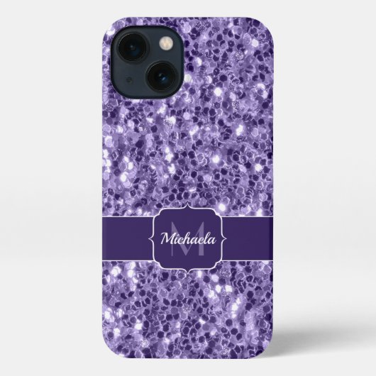 Ultra-violette lila-Glitzer-Glitzern Monogramm iPhone Hülle (Rückseite)