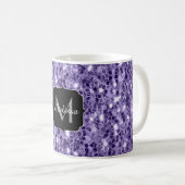 Ultra-violette lila-Glitzer-Glitzern Monogramm Kaffeetasse (VorderseiteRechts)