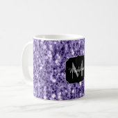 Ultra-violette lila-Glitzer-Glitzern Monogramm Kaffeetasse (Vorderseite Links)
