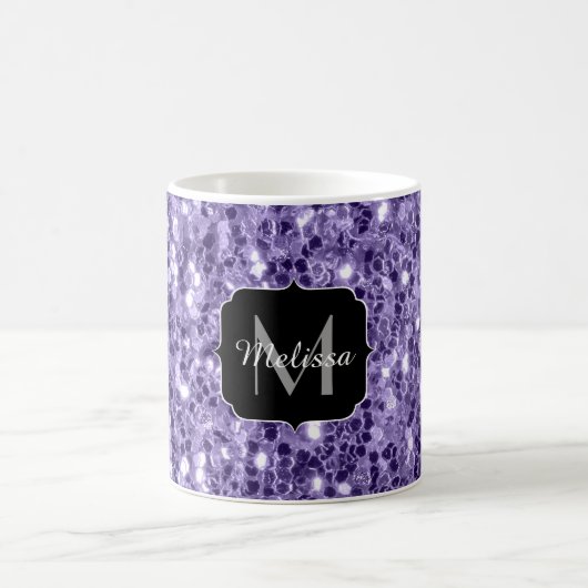 Ultra-violette lila-Glitzer-Glitzern Monogramm Kaffeetasse (Mittel)